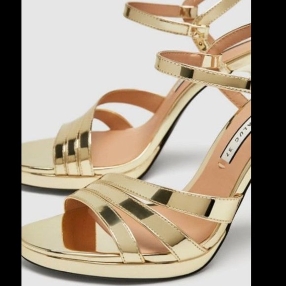 NWOT Gold Zara high hills! Gold gold. Elegant. Size 39/ 8 - Picture 5 of 15